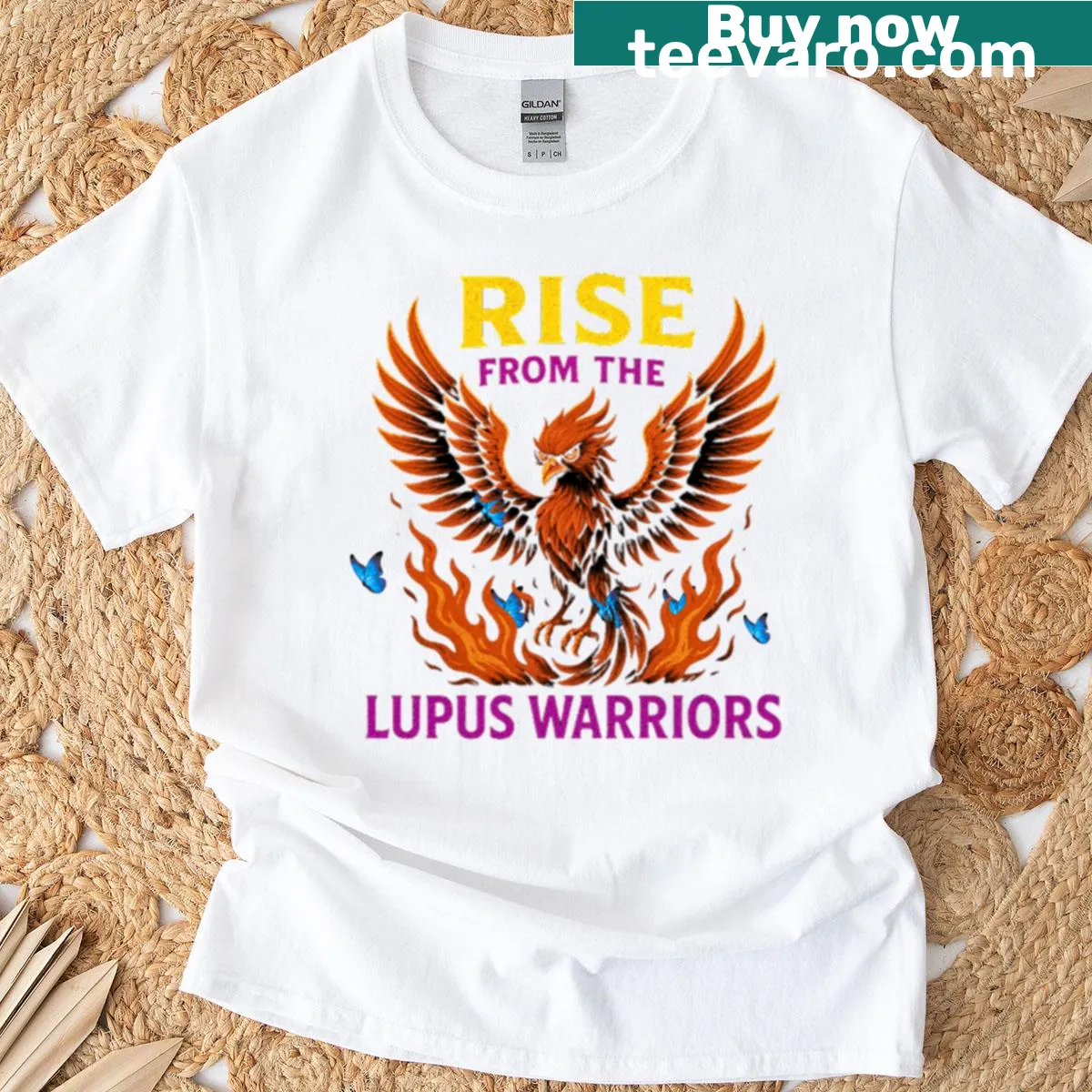 Illustration of a phoenix rising on an oversized T-shirt — on a men's t-shirt