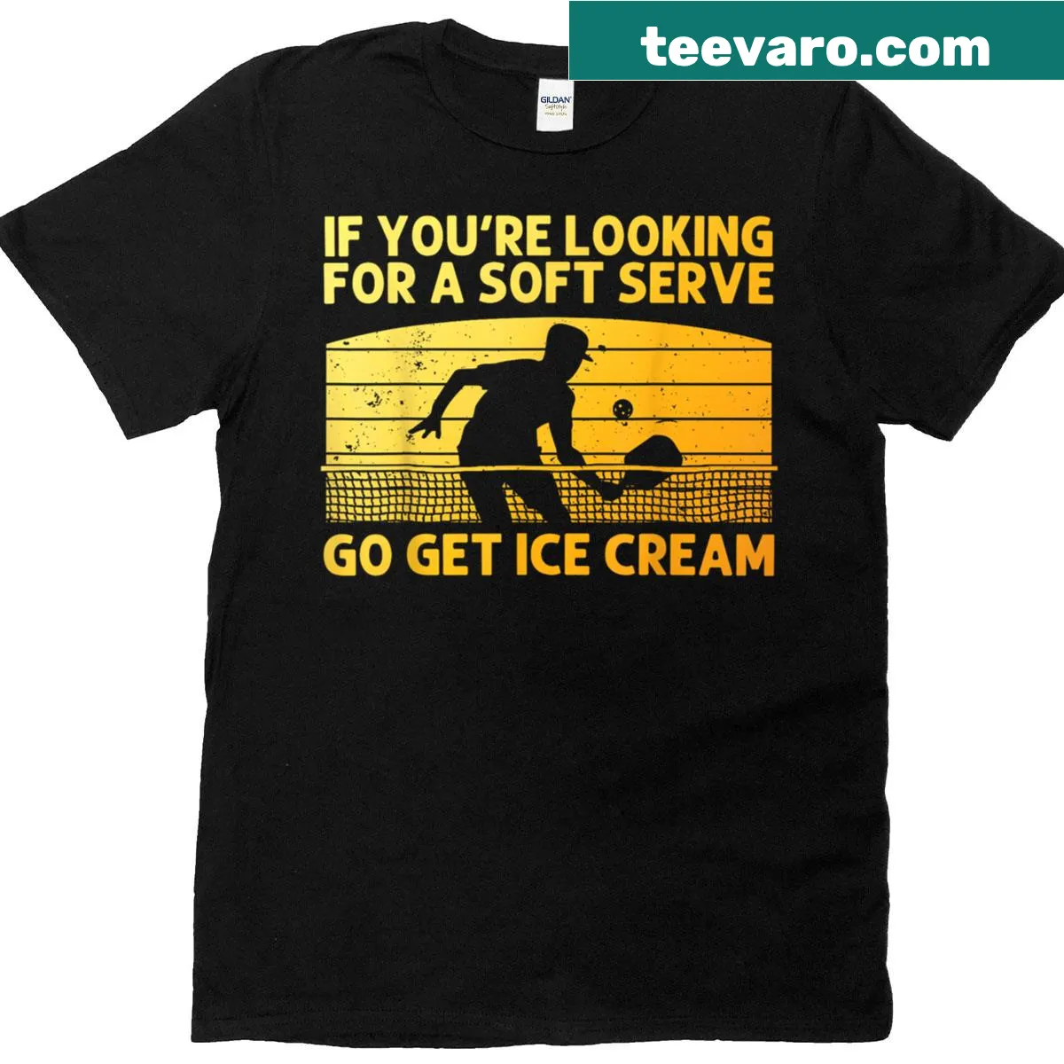 Playful T-shirt featuring illustrations related to pickleball — on a men's t-shirt