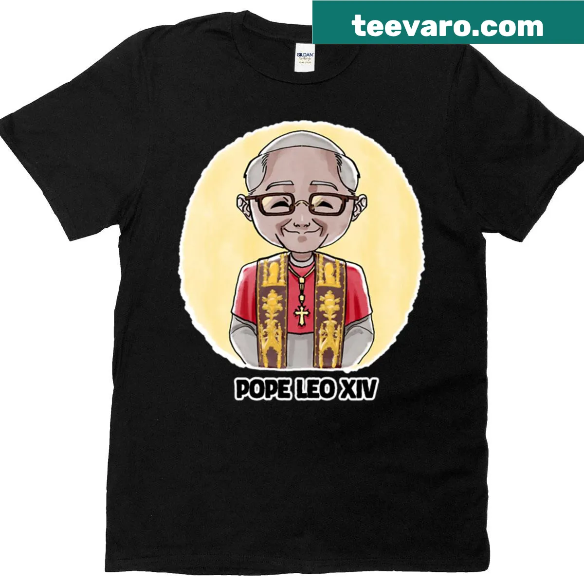Typographic tribute to Pope Leo XIV on a T-shirt — on a men's t-shirt