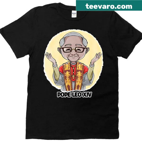 Oversized T-shirt with an illustration of Pope Leo XIV preaching