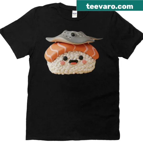 Cute sushi graphic featuring a ray on a T-shirt