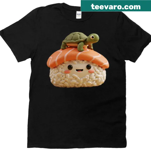 Cartoon turtle on tuna graphic T-shirt