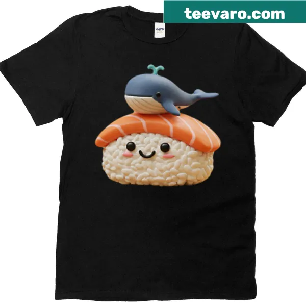 Oversized T-shirt featuring a whale on a piece of tuna sushi