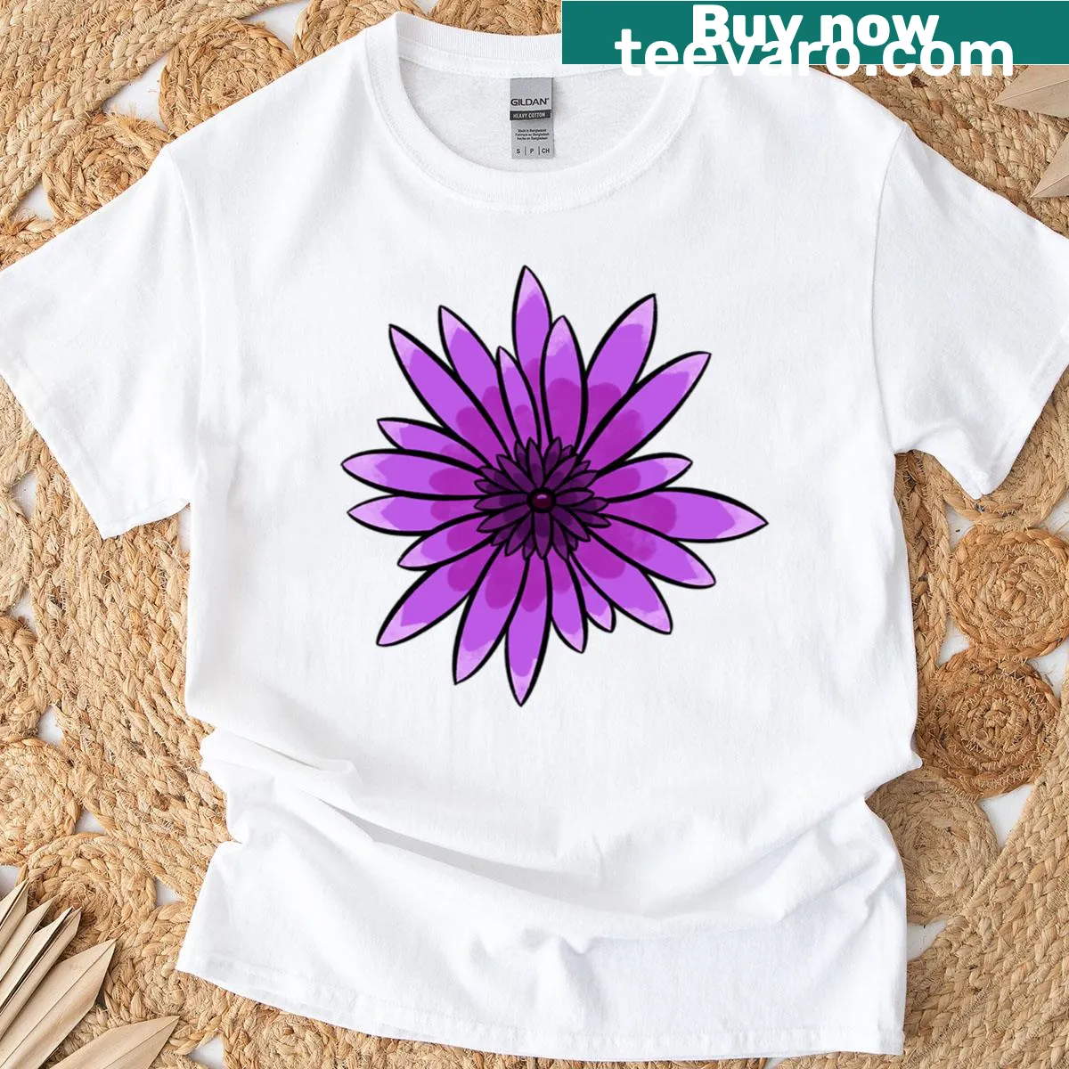 Floral graphic featuring purple flowers on an oversized T-shirt. — on a men's t-shirt