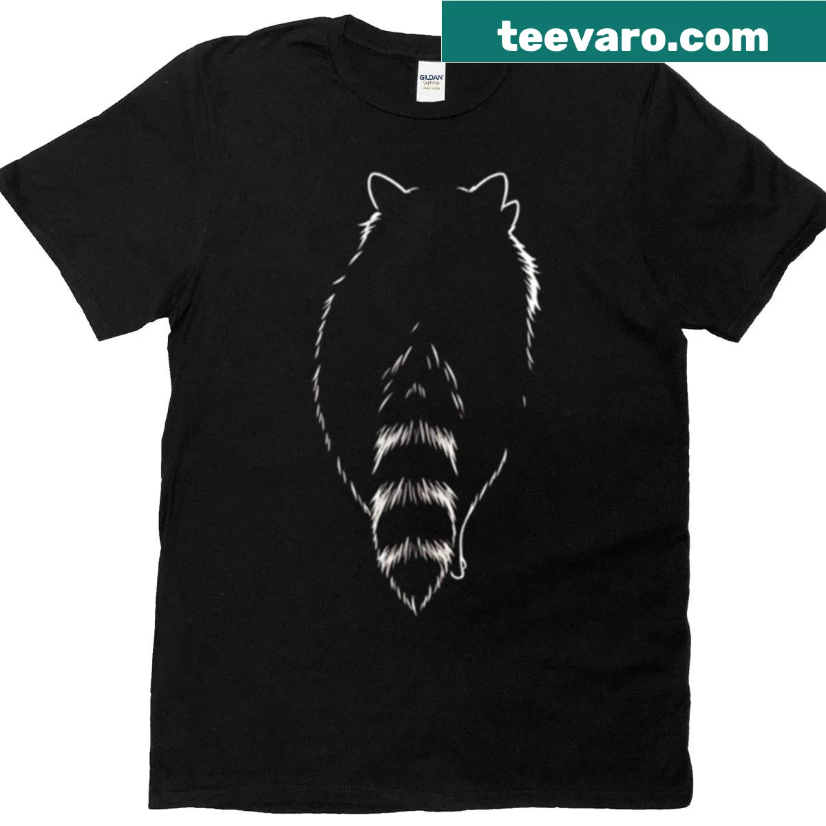 Minimalist raccoon back graphic on T-shirt — on a men's t-shirt
