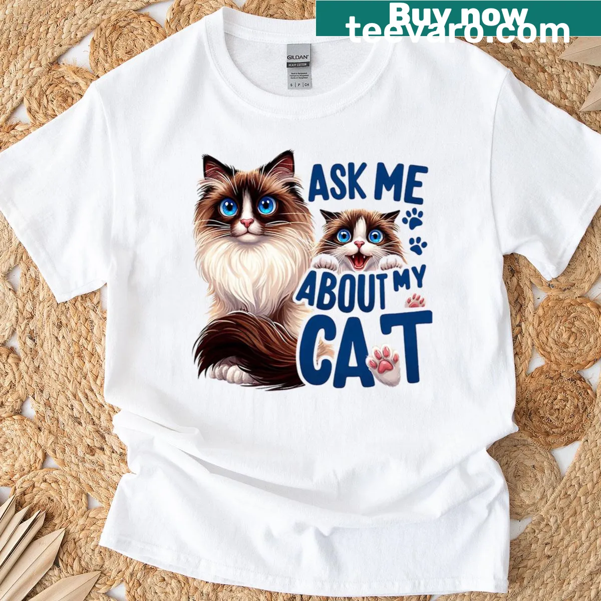 Illustration of a Ragdoll cat on a T-shirt — on a men's t-shirt