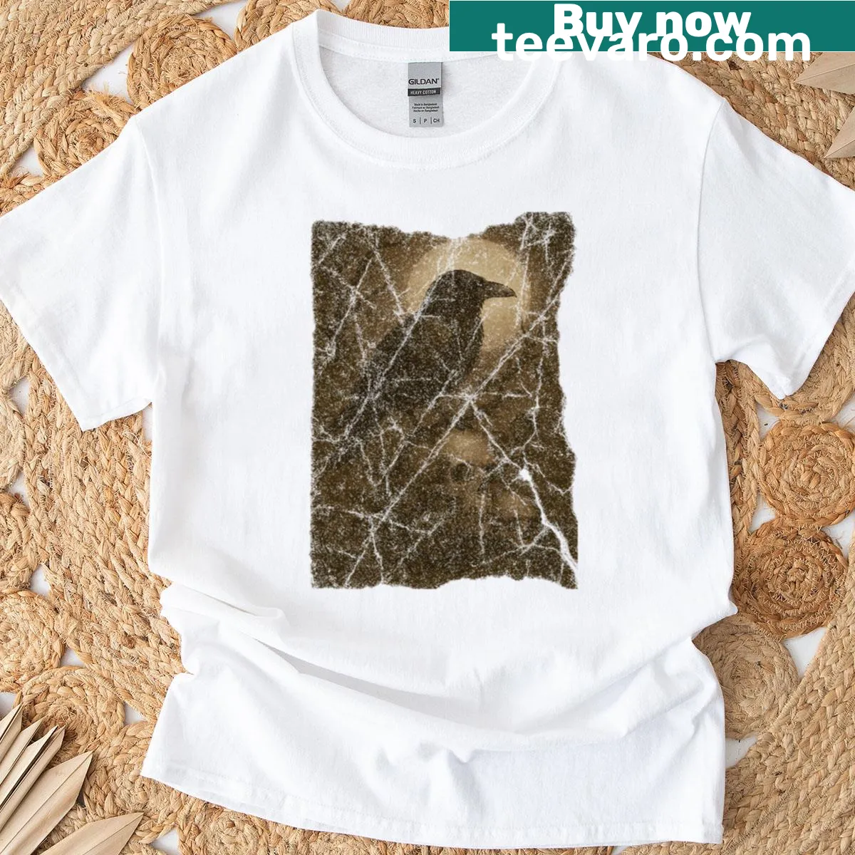 Gothic raven and skull design under the moon on a T-shirt — on a men's t-shirt