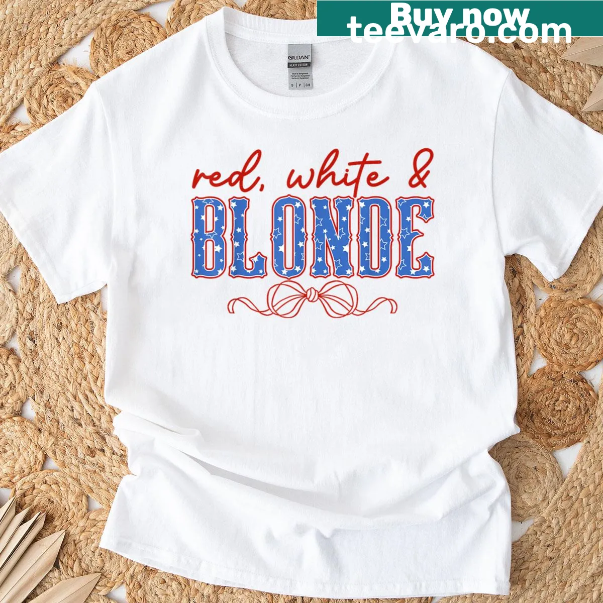 Vintage cowgirl-themed 4th of July t-shirt with playful design — on a men's t-shirt