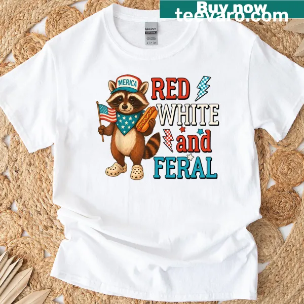 Funny raccoon graphic in patriotic colors for 4th of July