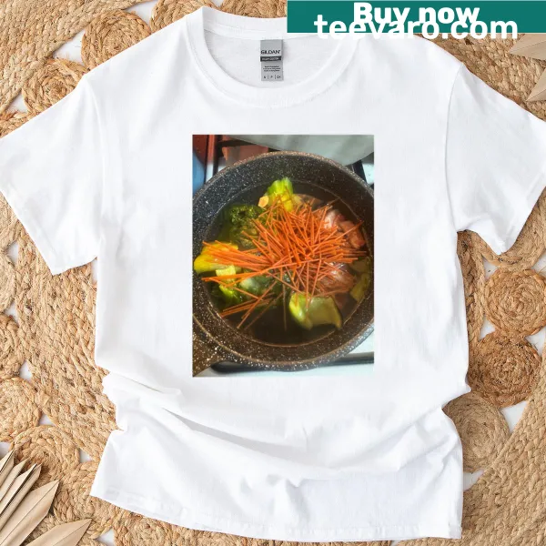 Illustration of a playful soup graphic on an oversized t-shirt