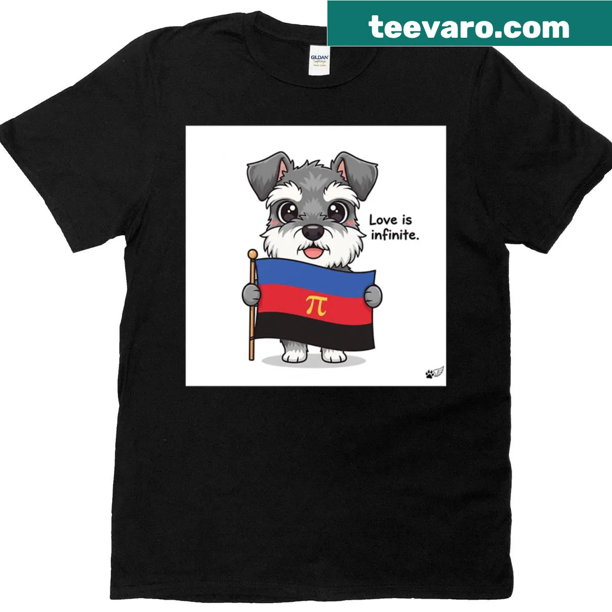 Schnauzer t-shirt with polyamory flags illustration — on a men's t-shirt