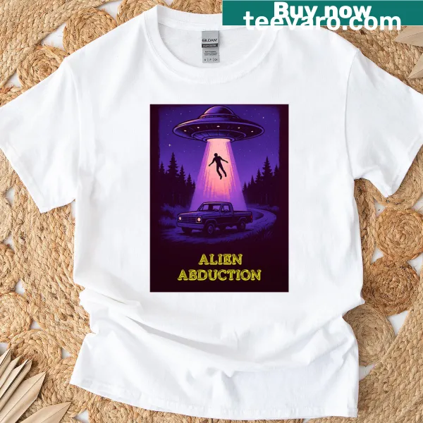 Whimsical alien abduction illustration t-shirt