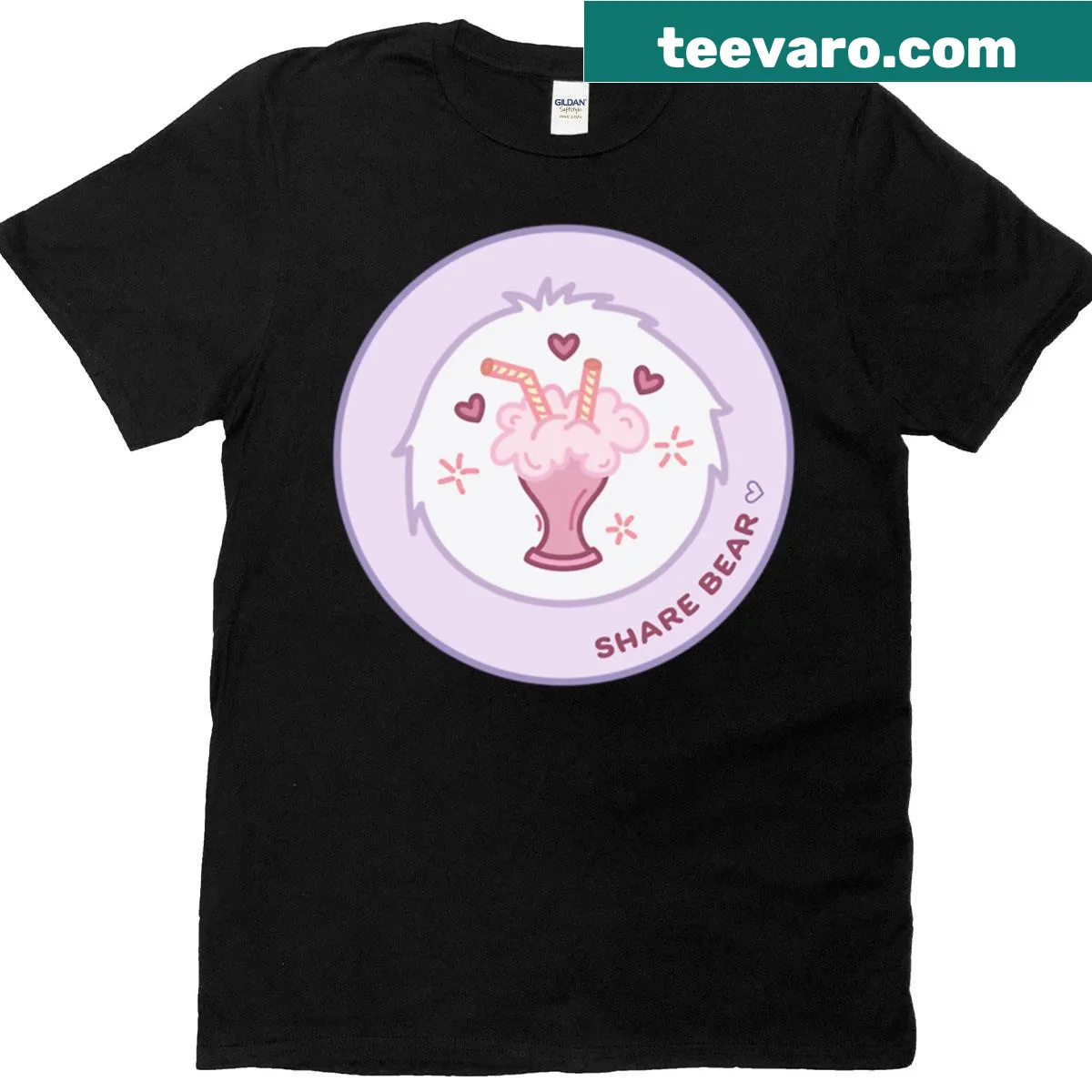 Caring bear badge graphic on T-shirt — on a men's t-shirt