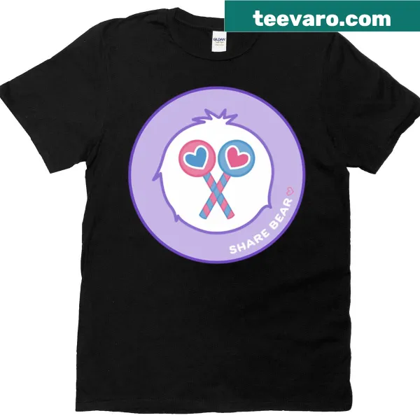 T-shirt featuring a charming badge design with a caring bear illustration