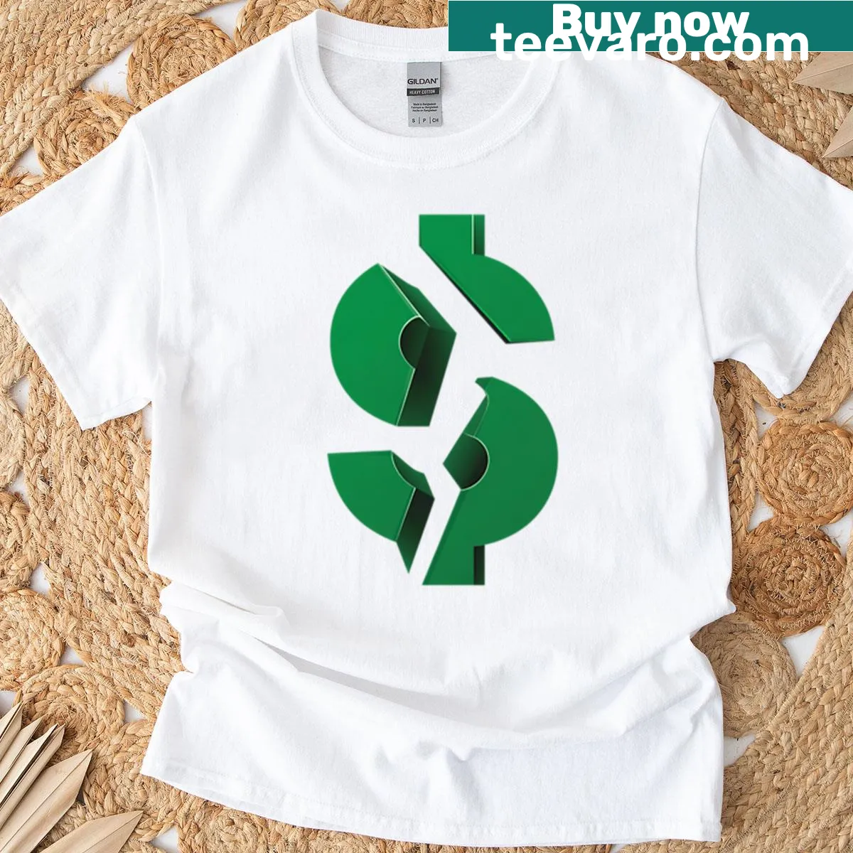 T-shirt with a cracked dollar sign graphic for finance enthusiasts — on a men's t-shirt