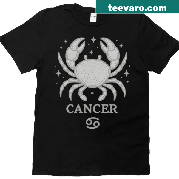 T-shirt featuring a delicate silver graphic representing the Cancer zodiac sign