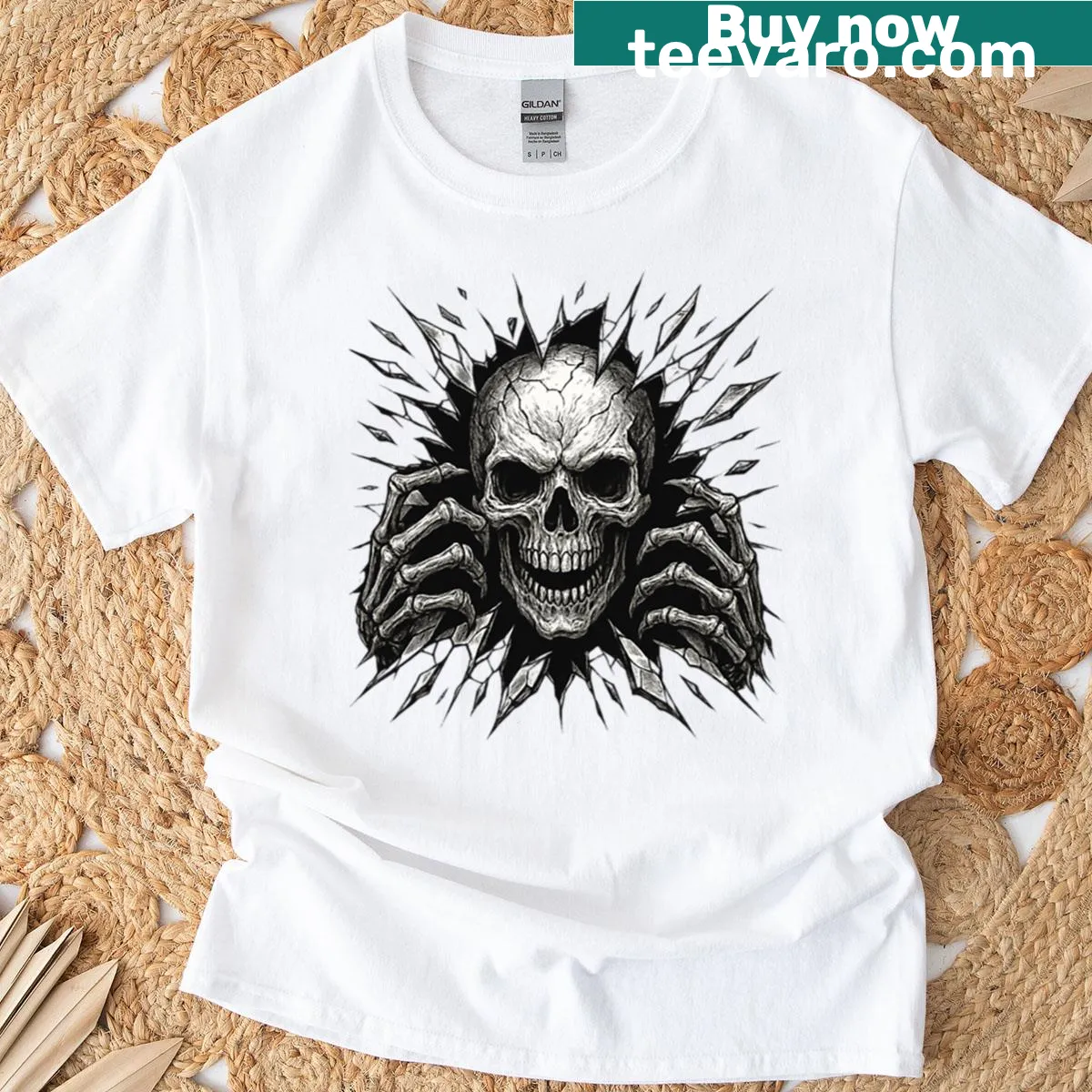 T-shirt featuring a skull bursting out in a bold graphic. — on a men's t-shirt