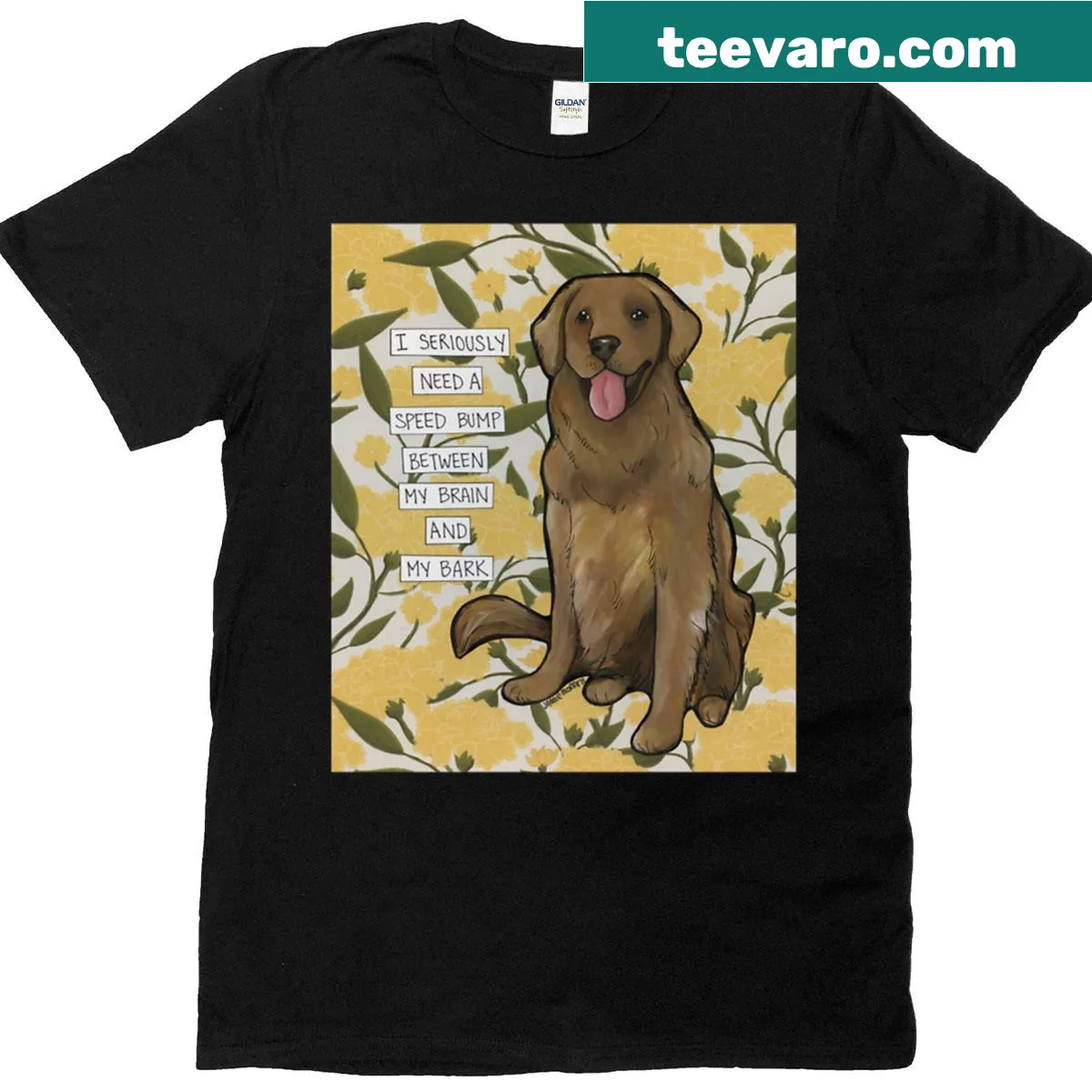 Hand drawn Golden Retriever graphic on oversized T-shirt — on a men's t-shirt