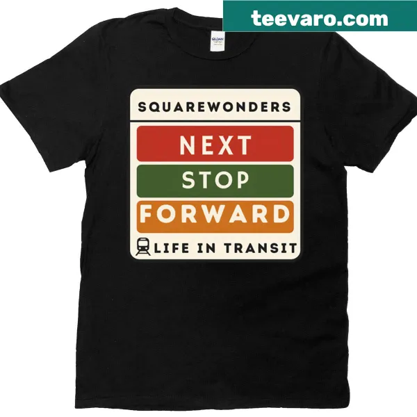 Bold typography on an oversized transit-themed T-shirt