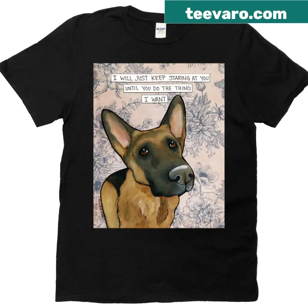 Hand created art of a German Shepherd staring on a T-shirt