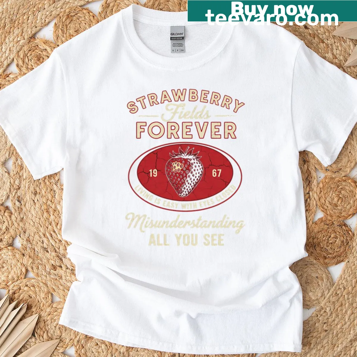 Vintage typography of Beatles lyrics on T-shirt — on a men's t-shirt