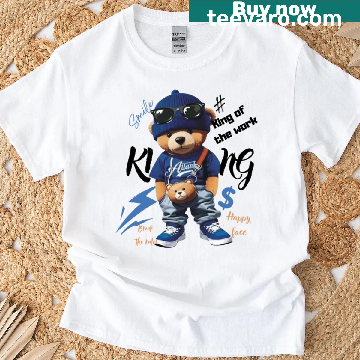 Cartoon bear graphic T-shirt with streetwear vibes — on a men's t-shirt