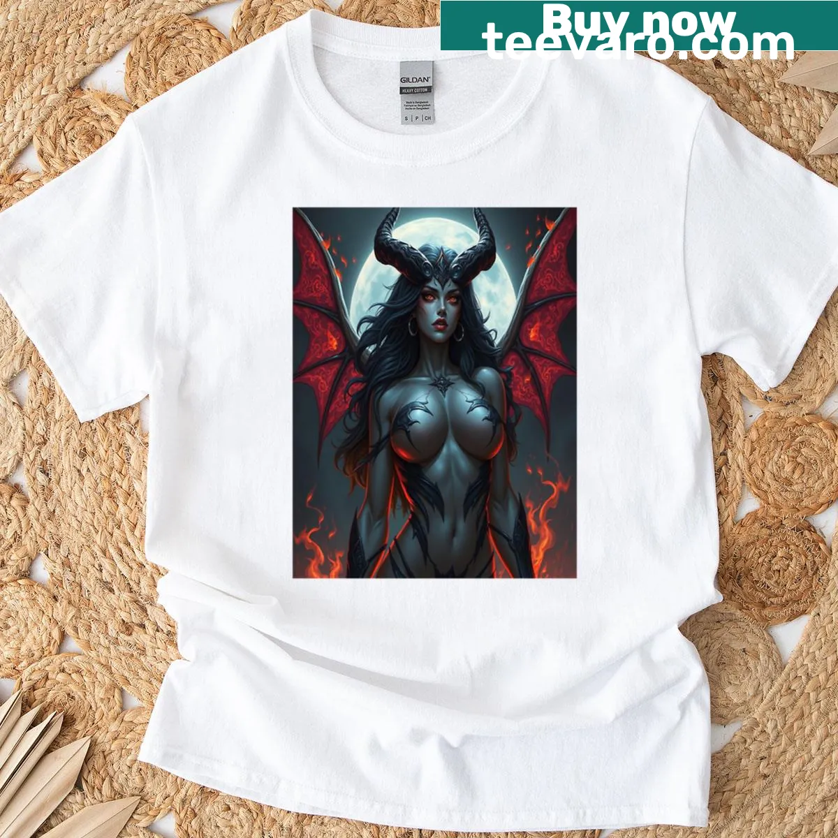 Illustration of a succubus in the moonlight T-shirt — on a men's t-shirt