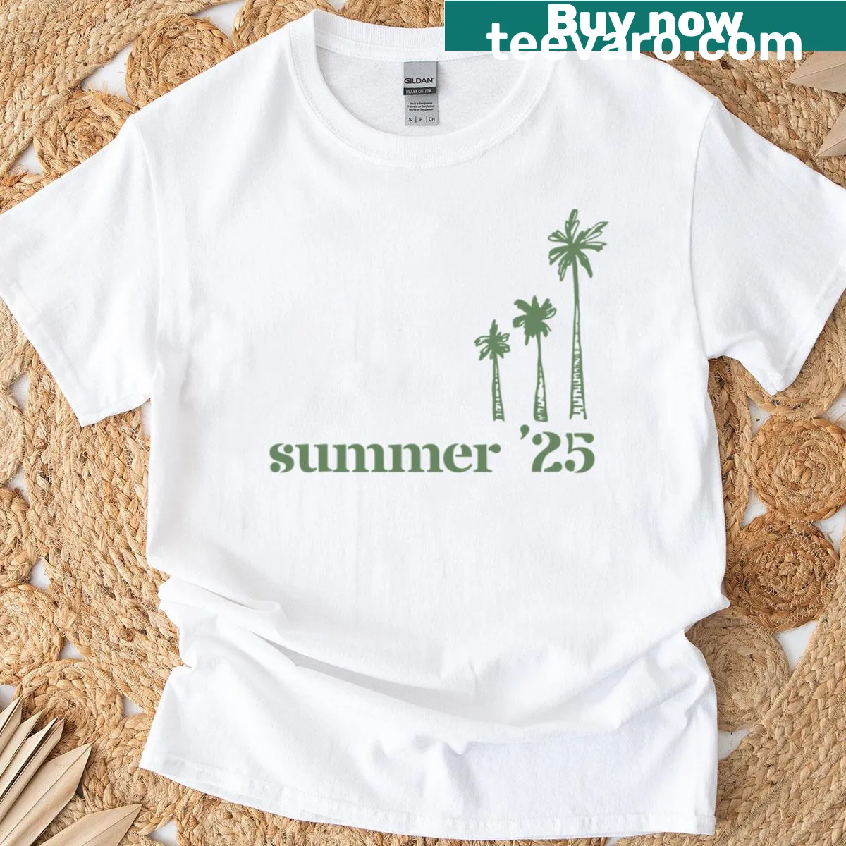 T-shirt featuring yellowgreen palm trees design, perfect for summer. — on a men's t-shirt