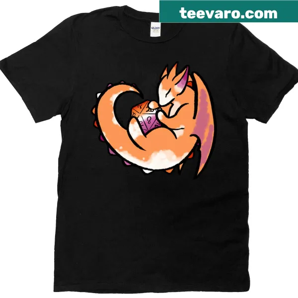 D20 dragon shirt with sunset background and illustrated design