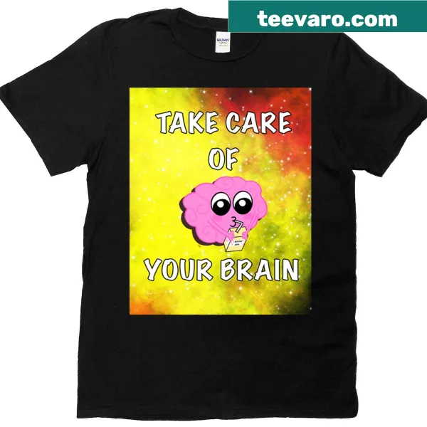 Galaxy-themed oversized T-shirt with text promoting brain care.