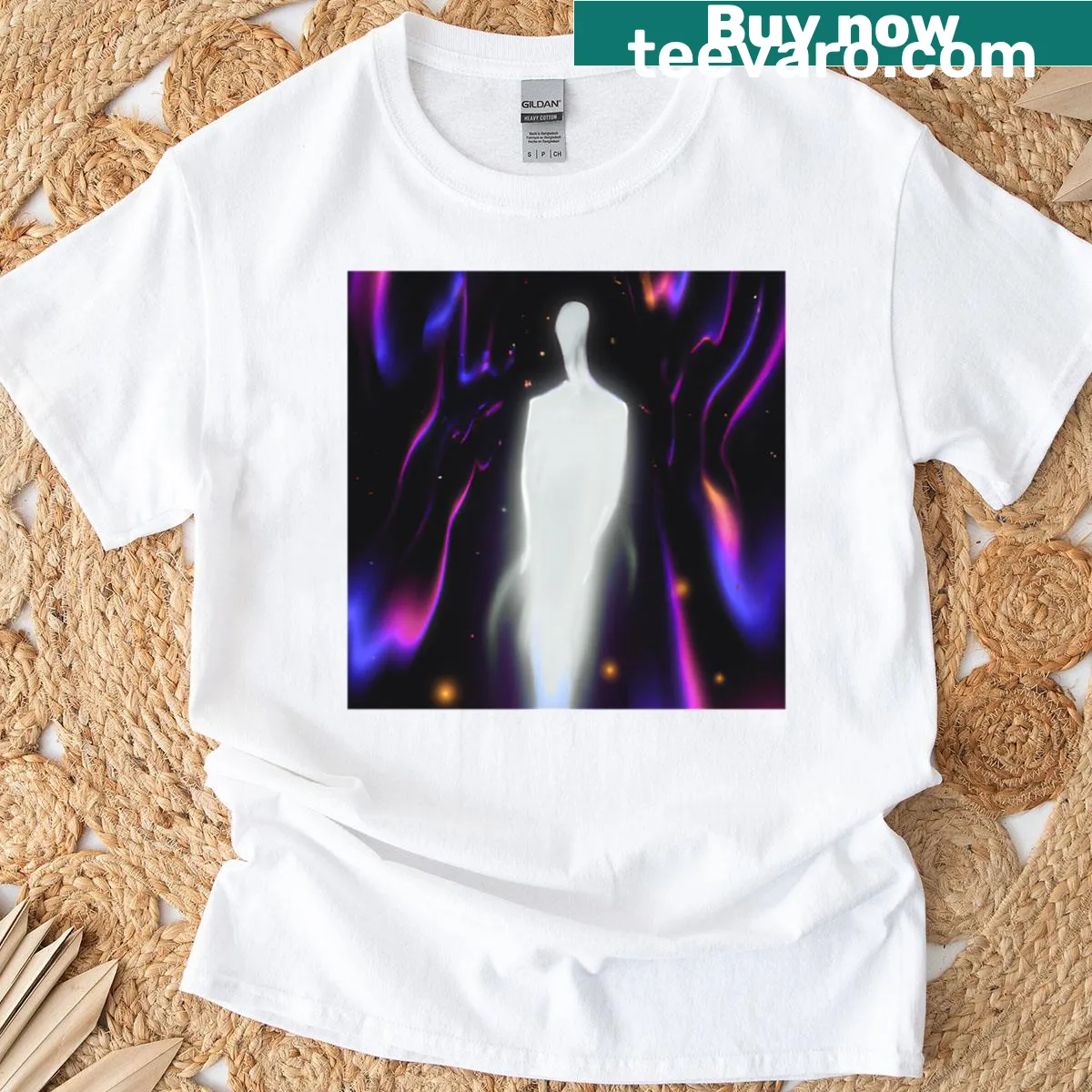 Oversized T-shirt with a mystical design of a demon in the stars — on a men's t-shirt