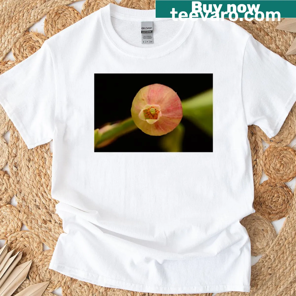 Premium T-shirt featuring a macro illustration of bilberry blossoms — on a men's t-shirt