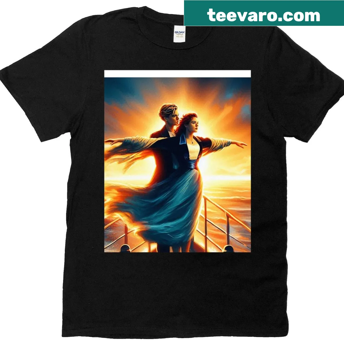 T-shirt featuring the Titanic bow scene graphic — on a men's t-shirt