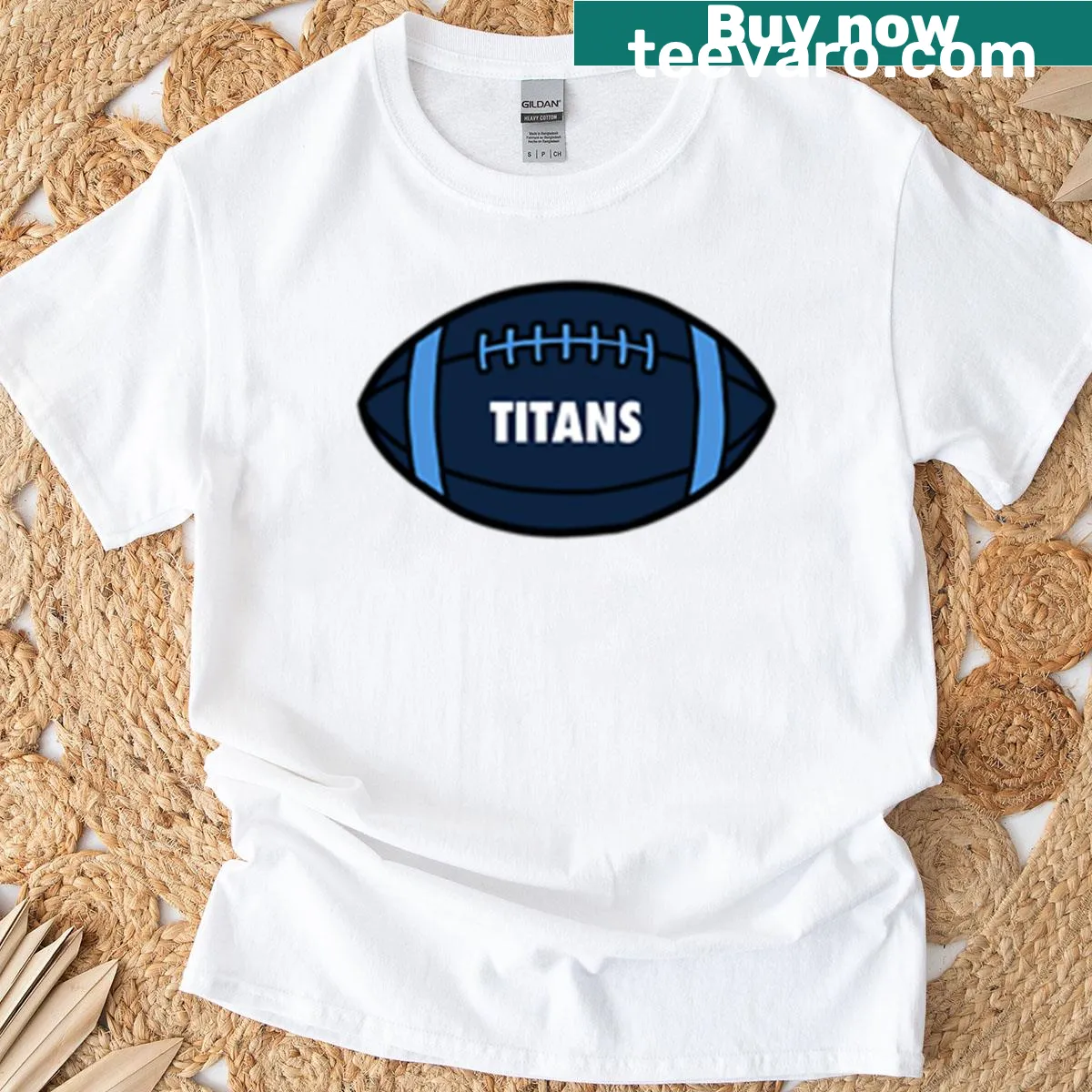 Dynamic football-themed graphic on a Titans T-shirt. — on a men's t-shirt