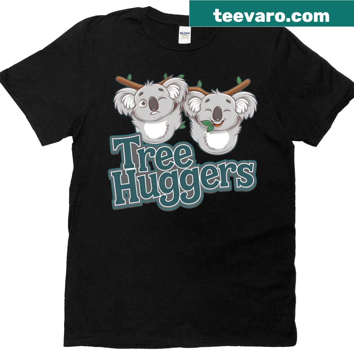 T-shirt showcasing a cute sleeping koala in a tree — on a men's t-shirt