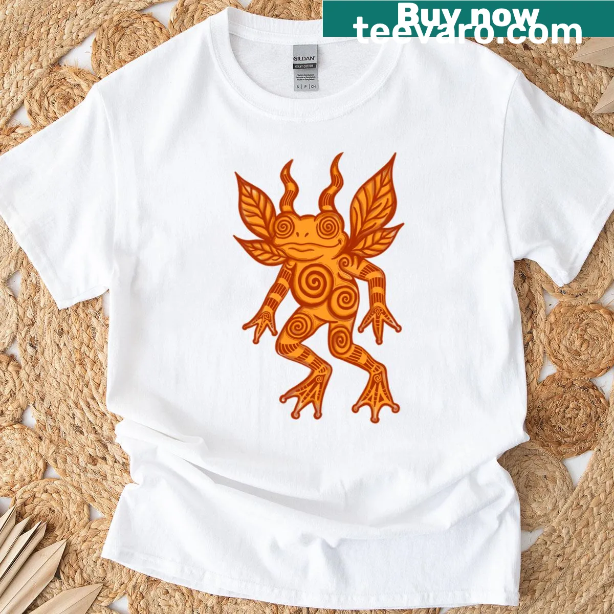 Imaginative illustration of an orange swirl frog on T-shirt. — on a men's t-shirt