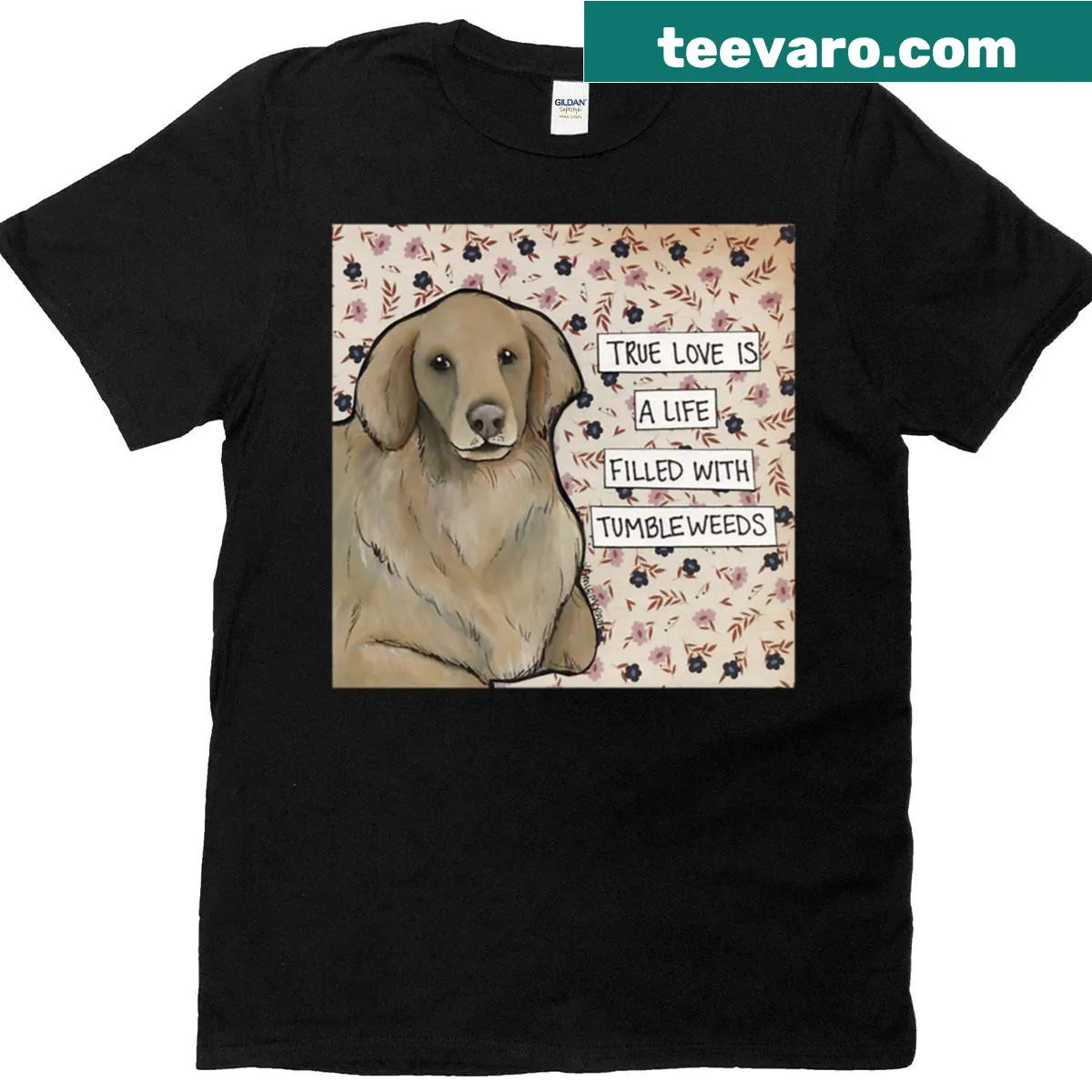 Hand-drawn art of a Golden Retriever graphic t-shirt — on a men's t-shirt