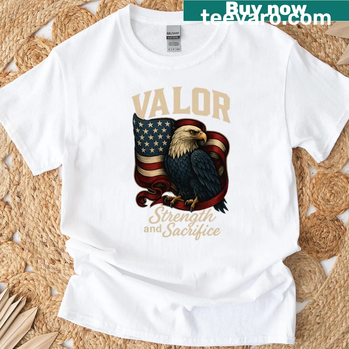 Patriotic eagle t-shirt symbolizing valor and sacrifice — on a men's t-shirt