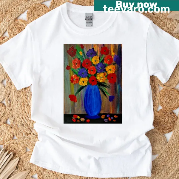 Abstract floral vase painting t-shirt with artistic design