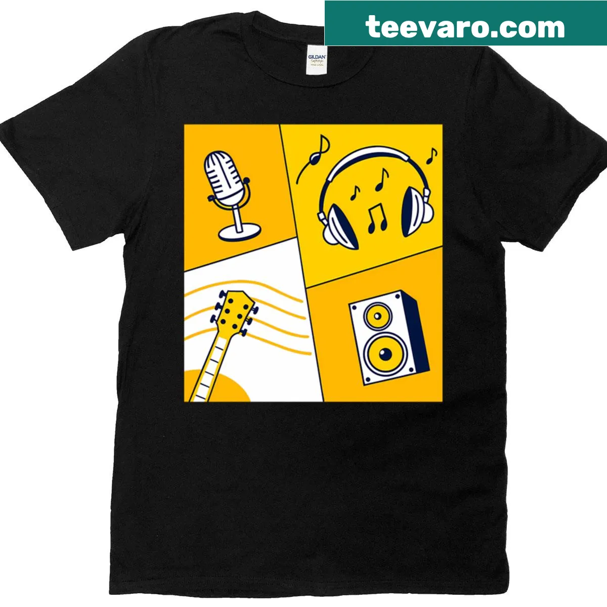 Oversized pop art t-shirt with musical elements design — on a men's t-shirt