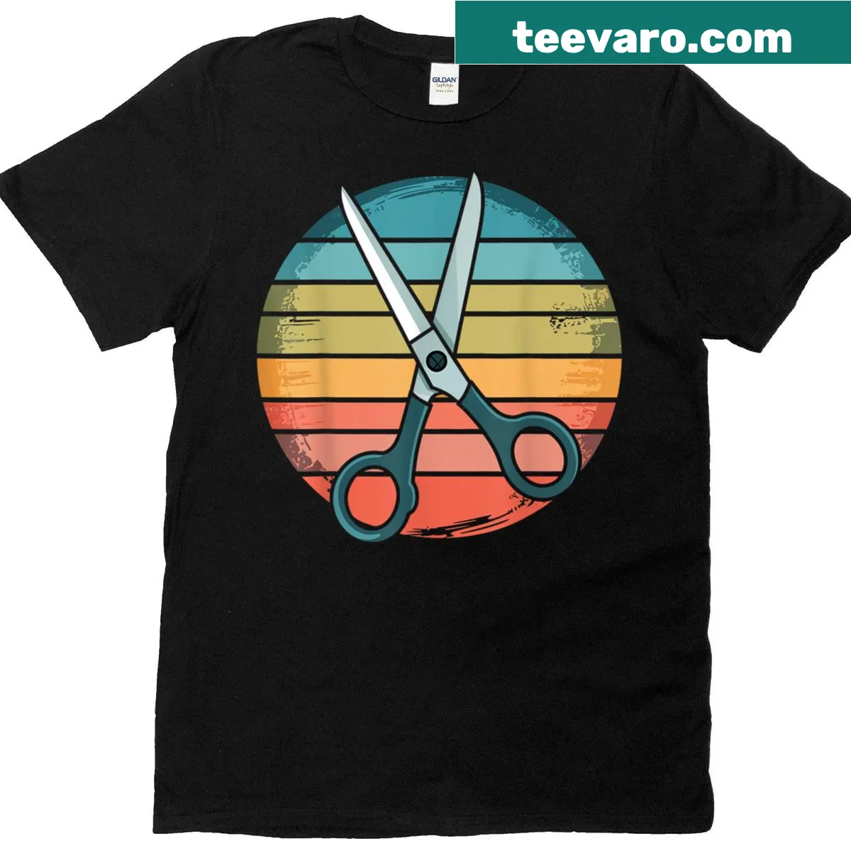 Vintage t-shirt featuring scissors graphic for hairstylists — on a men's t-shirt