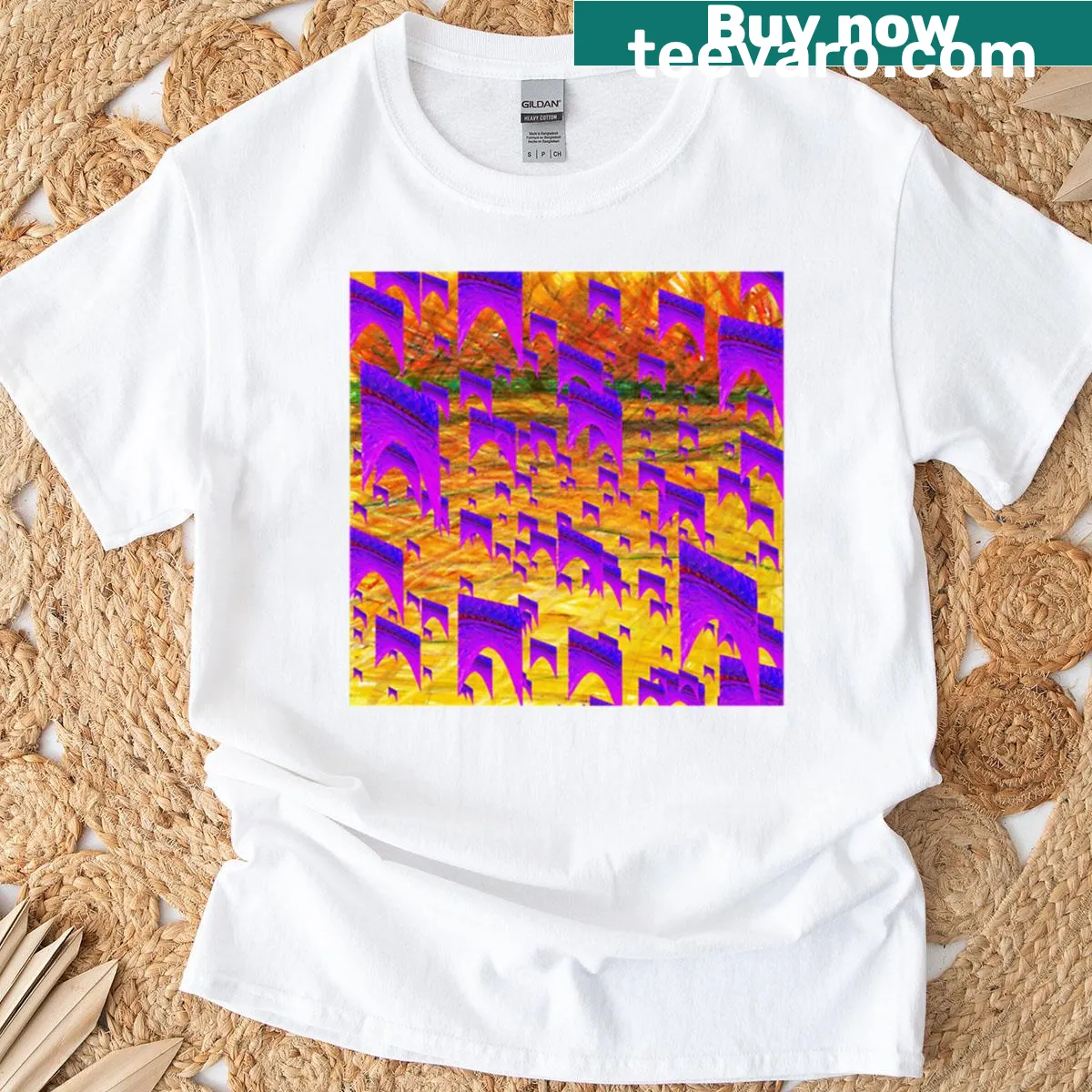 Abstract design T-shirt featuring a violet flag — on a men's t-shirt