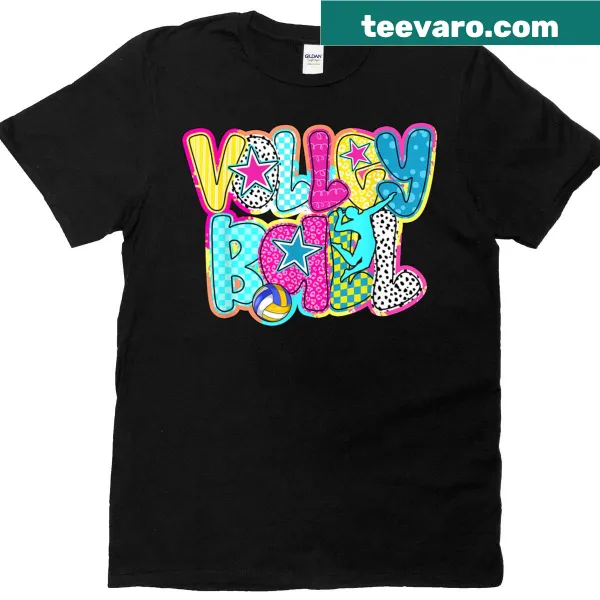 Illustrated T-shirt featuring female volleyball players