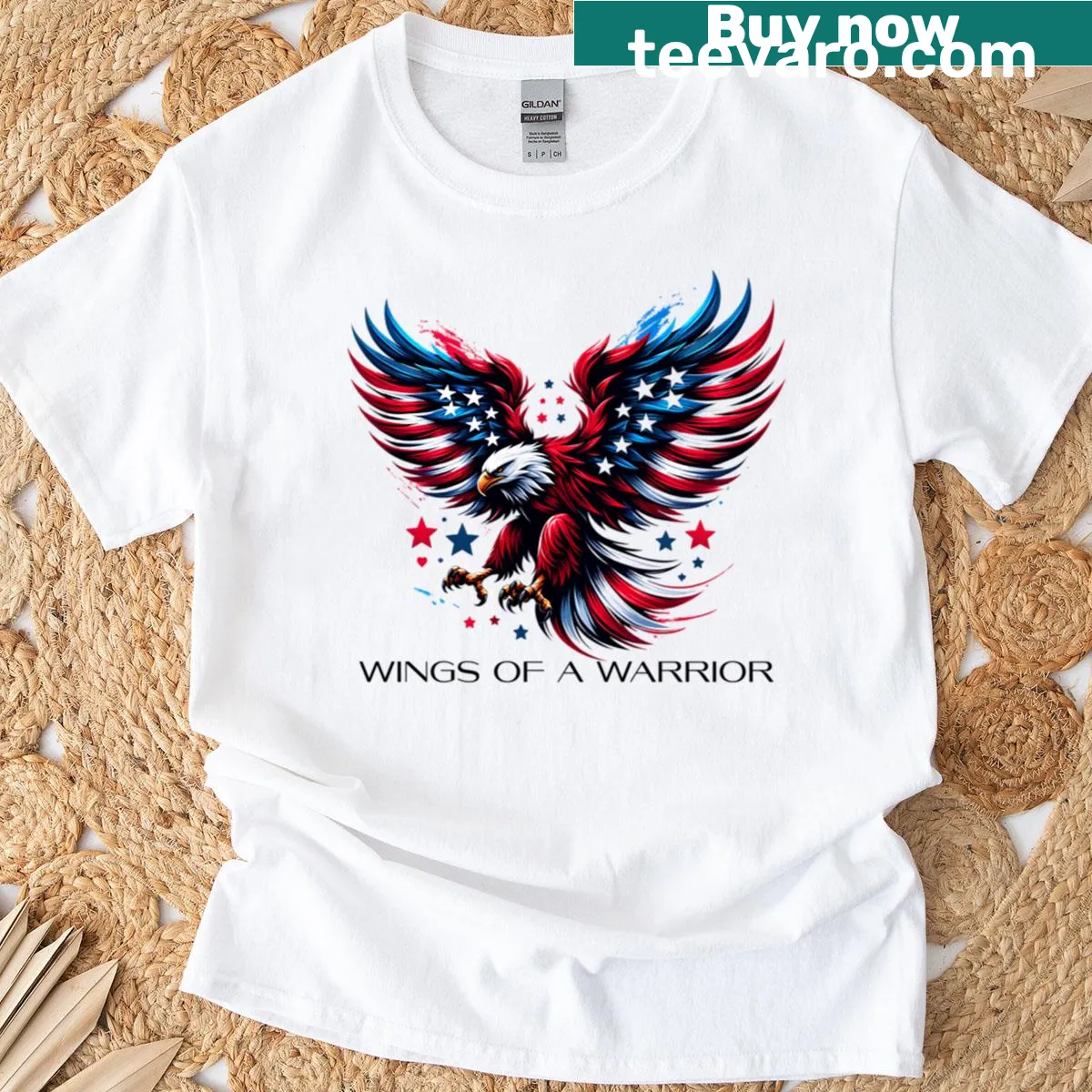 Eagle-themed t-shirt featuring a warrior eagle graphic — on a men's t-shirt