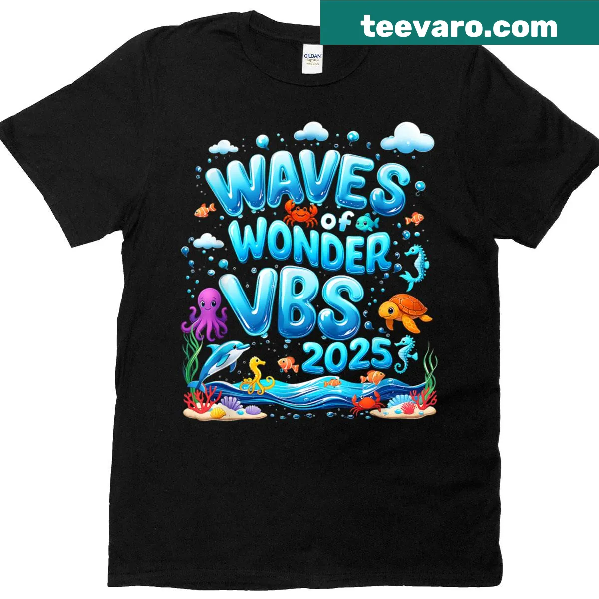 Ocean-inspired graphic for VBS 2025 on a t-shirt — on a men's t-shirt