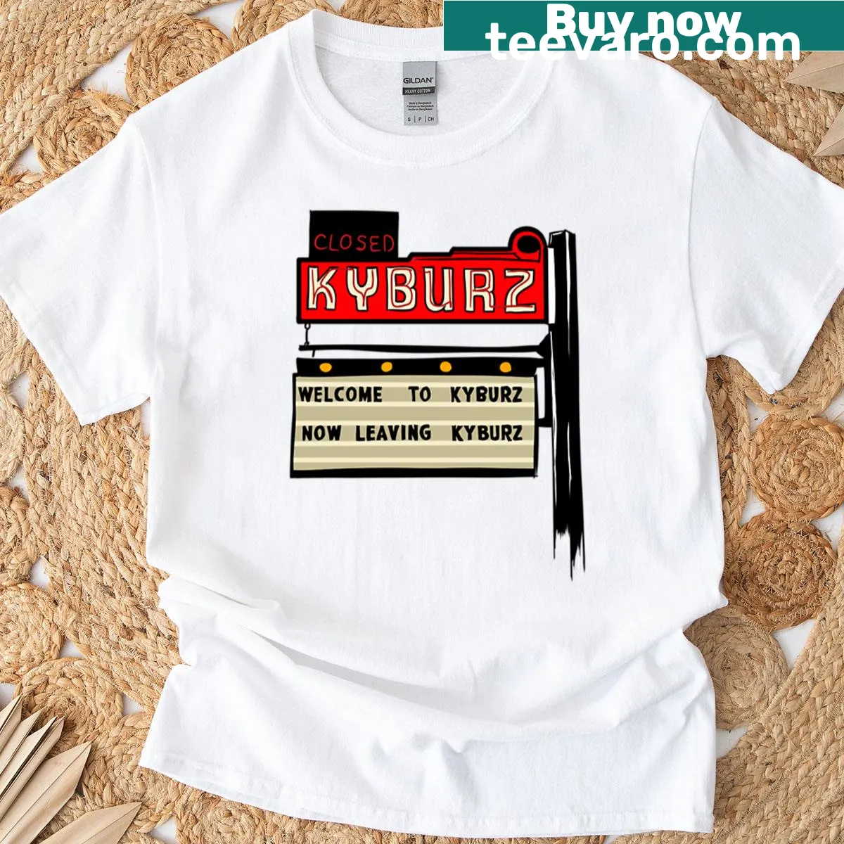Oversized T-shirt with 'Welcome To Kyburz Now Leaving Kyburz' graphic — on a men's t-shirt