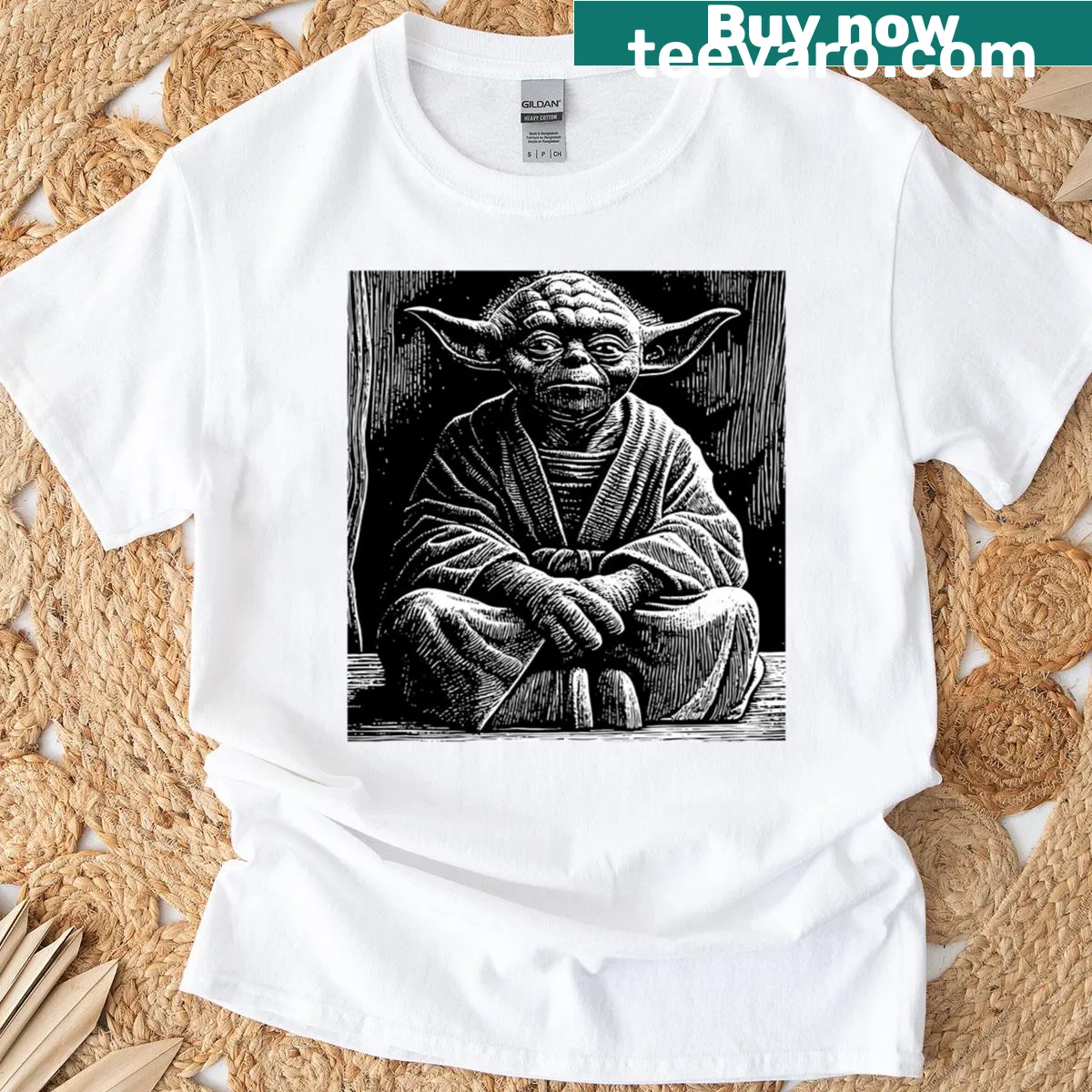 Monochromatic Yoda graphic T-shirt — on a men's t-shirt