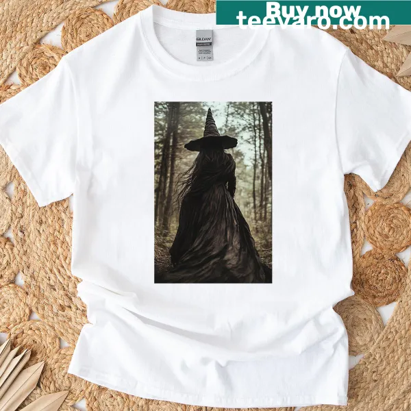 Enchanting t-shirt featuring a witch in a magical forest