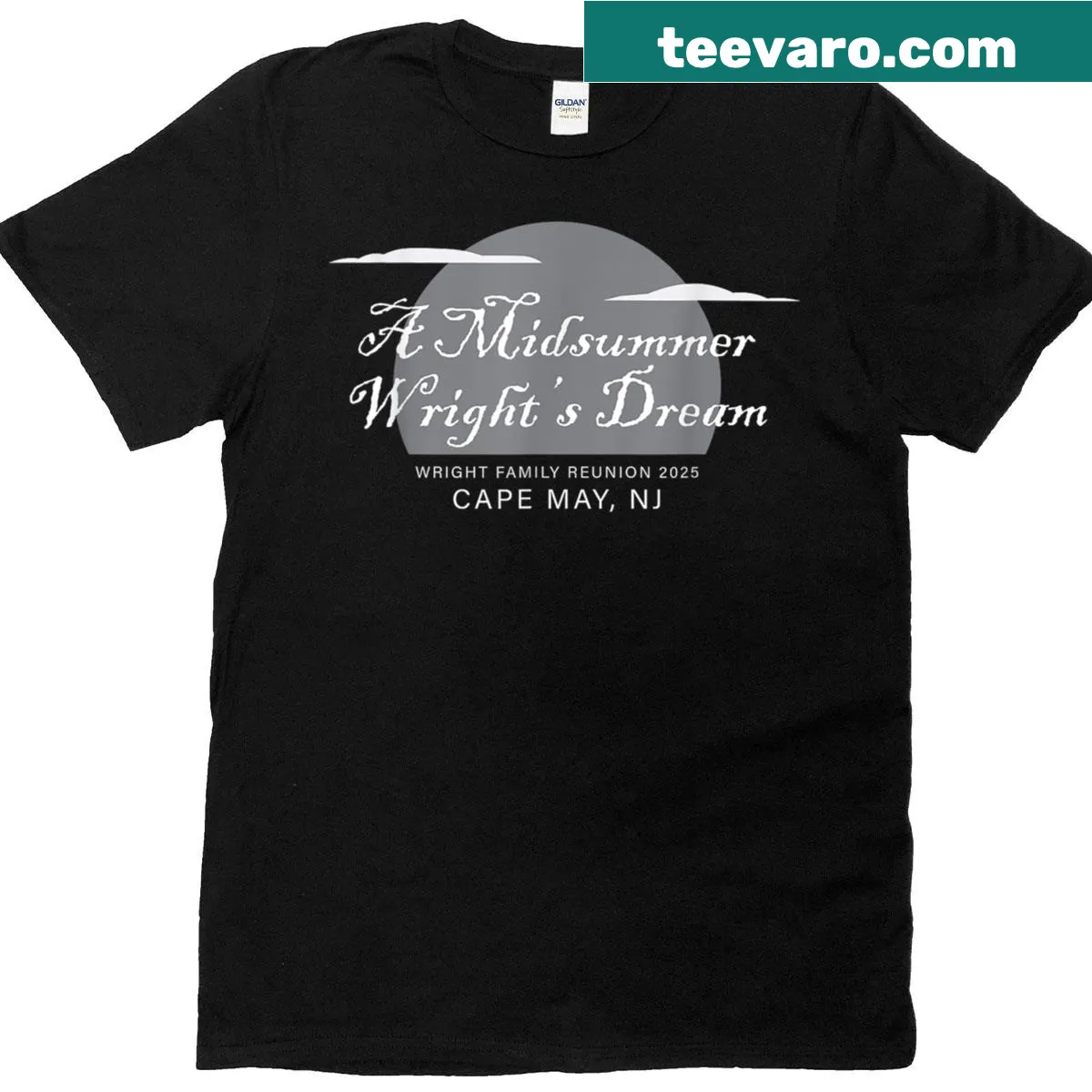 Family reunion T-shirt for the Wright family, featuring 'Cape May New Jersey 2025'. — on a men's t-shirt