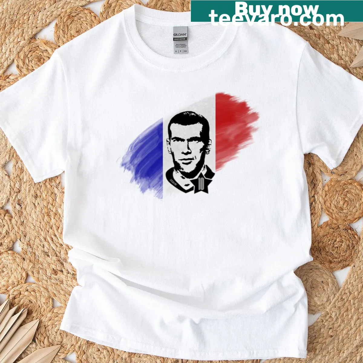 Football-themed t-shirt featuring Zinedine Zidane and World Cup graphic — on a men's t-shirt